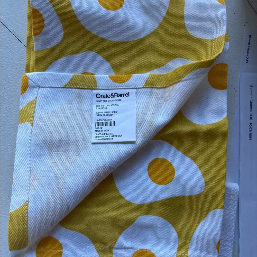 Crate&Barrel Yellow and White Egg-Pattern Kitchen Towel Set